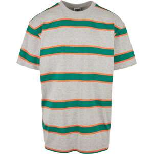 Tričko Urban Classics šedý melír / trávově zelená / tmavě oranžová