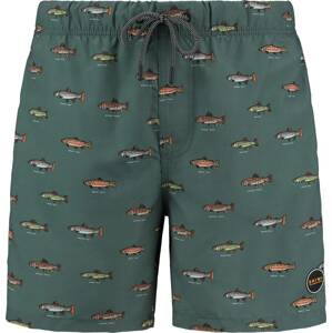 Plavecké šortky 'Go Fish' Shiwi světlemodrá / zelená / světle červená
