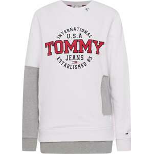 Mikina Tommy Jeans šedý melír / červená / bílá