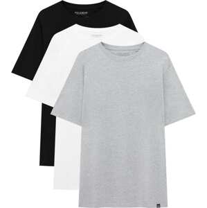 Tričko Pull&Bear šedý melír / černá / bílá
