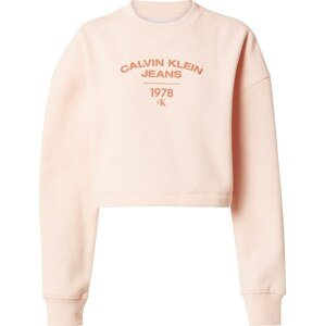Mikina Calvin Klein Jeans hnědá / pastelově růžová