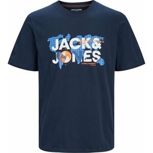 Tričko 'DUST' jack & jones modrá / námořnická modř / oranžová / bílá