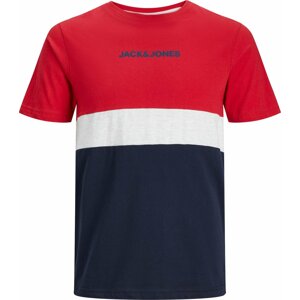 Tričko 'REID' jack & jones námořnická modř / červená / bílý melír
