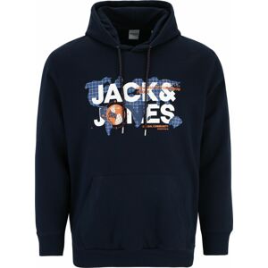 Mikina 'DUST' Jack & Jones Plus modrá / námořnická modř / oranžová / bílá