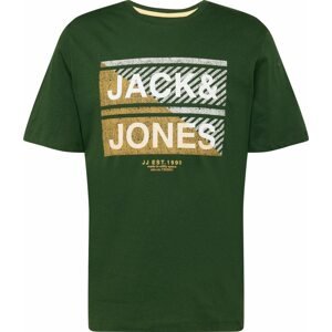 Tričko 'KAIN' jack & jones hořčicová / tmavě zelená / bílá