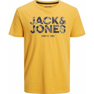 Tričko 'JAMES' jack & jones chladná modrá / zlatě žlutá / kámen / černá