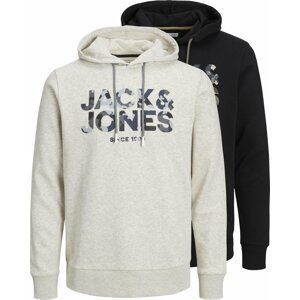 Mikina 'James' jack & jones noční modrá / šedá / černá / bílý melír