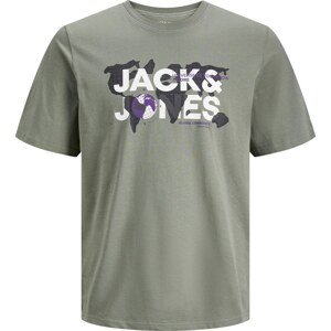 Tričko 'Dust' jack & jones tmavě šedá / olivová / fialová / bílá