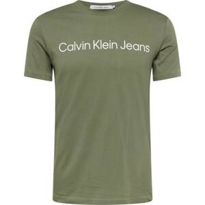 Tričko Calvin Klein Jeans khaki / bílá