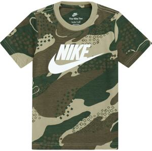 Tričko Nike Sportswear starobéžová / khaki / tmavě zelená / bílá