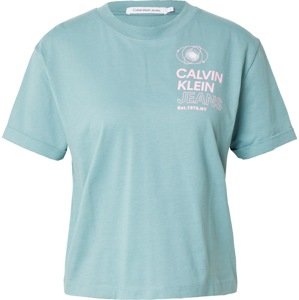 Tričko Calvin Klein Jeans pastelová modrá / pastelově růžová / bílá