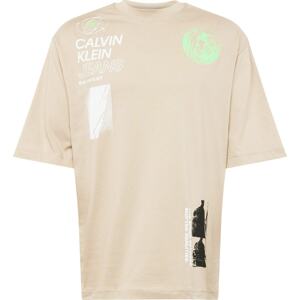 Tričko Calvin Klein Jeans béžová / světle zelená / černá / bílá