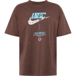 Tričko Nike Sportswear kouřově modrá / hnědá / bílá