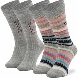Sada 2 párů dětských vysokých ponožek Tommy Hilfiger 701218365 Light Grey Melange/Pink 003
