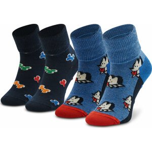 Sada 2 párů dětských vysokých ponožek Happy Socks KDDB19-6500 Tmavomodrá