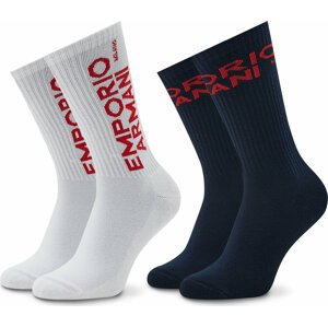 Sada 2 párů pánských vysokých ponožek Emporio Armani 303122 2F328 00812 Bianco/Blu Navy