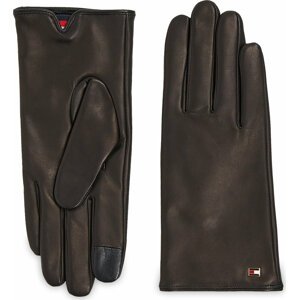 Dámské rukavice Tommy Hilfiger Essential Flag Leather Gloves AW0AW15360 Černá