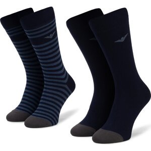 Sada 2 párů pánských vysokých ponožek Emporio Armani 302302 9A293 03835 r. 39-46 Blu Navy/Avio