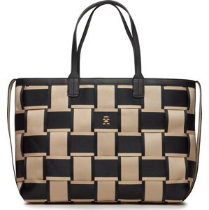 Kabelka Tommy Hilfiger Iconic Tommy Tote Woven AW0AW16087 White Clay / Black 0GJ