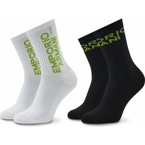 Sada 2 párů pánských vysokých ponožek Emporio Armani 303122 2F328 00911 Bianco/Nero
