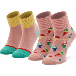 Sada 2 párů dětských vysokých ponožek Happy Socks KICE19-3000 Růžová