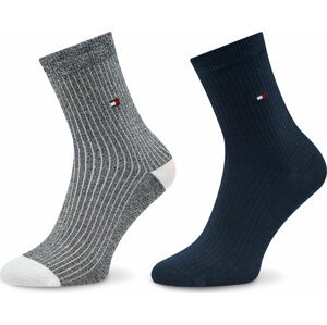Sada 2 párů dámských vysokých ponožek Tommy Hilfiger 701222646 Navy 002