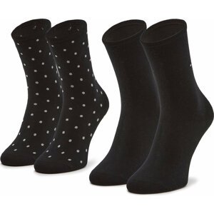 Sada 2 párů dámských vysokých ponožek Tommy Hilfiger 100001493 Black 001