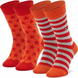Sada 2 párů dětských vysokých ponožek Tommy Hilfiger 100000816 Orange/Red 012