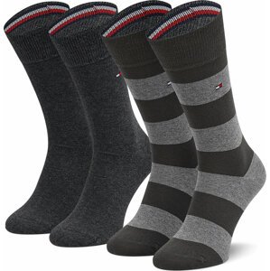 Sada 2 párů pánských vysokých ponožek Tommy Hilfiger 342021001 Anthracite 039