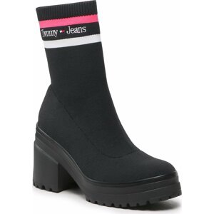 Polokozačky Tommy Jeans Knitted Boot EN0EN02061 Black And Jewel Pink 0GJ