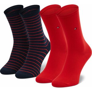 Sada 2 párů dámských vysokých ponožek Tommy Hilfiger 100001494 Red/Navy 007