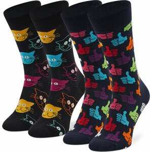 Sada 2 párů vysokých ponožek unisex Happy Socks MJA02-9050 Černá