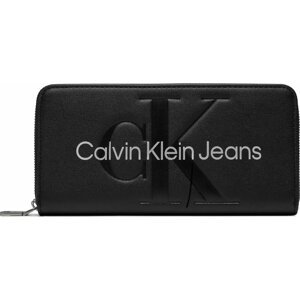 Velká dámská peněženka Calvin Klein Jeans Sculpted Mono Zip Around Mono K60K607634 Black/Metallic Logo 0GL