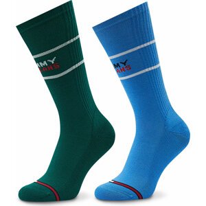 Sada 2 párů vysokých ponožek unisex Tommy Jeans 701218704 Green/Blue 007
