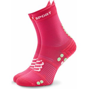 Klasické ponožky Unisex Compressport Pro Racing Socks v4.0 Run High XU00046B Hot Pink/Summer Green 379