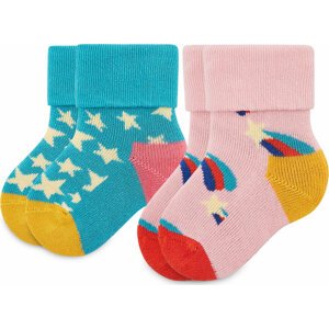 Sada 2 párů dětských vysokých ponožek Happy Socks KSST45-6300 Barevná